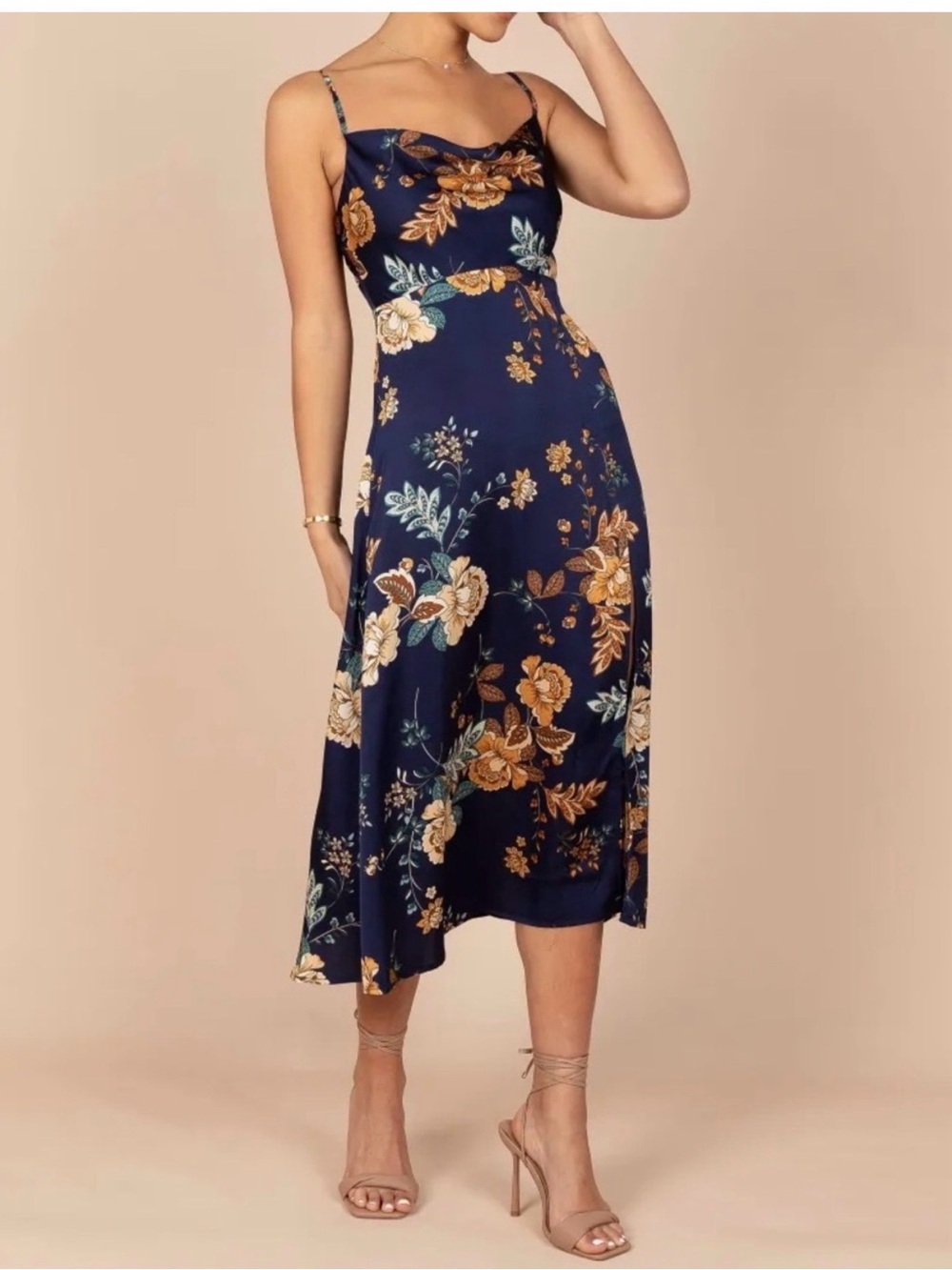 Petal & Pup Navy Maxi Dress with Mustard & Cream Floral Print - Picture 3 of 7